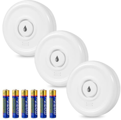 Detector de Fugas de Agua Paquete de 3 Detector Fugas de Agua con Batería 100dB Alarma Domotica Sensor de Agua Inteligente Sensor Agua Smart Life Detectores de Agua para Cocina Sótano Baño (Sin WiFi)