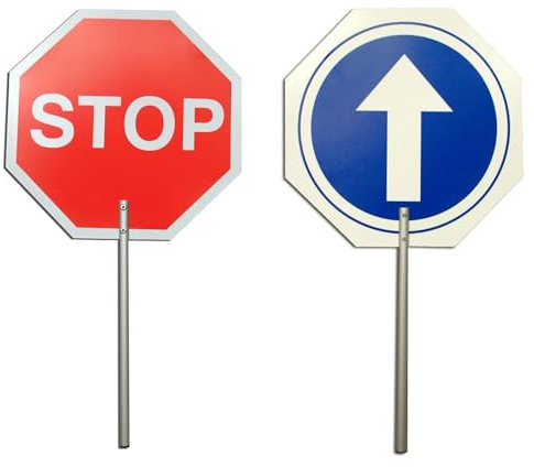 PARKING FACIL | Paleta de Señal de Tráfico Stop/Paso con Mango Ergonómico - Señal Manual para Obras, Seguridad Vial y Control de Tráfico - Ligera y Resistente