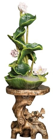 Fuente de Jardín Fuente de Agua Que Fluye de Loto, Adornos de pie, Fuente de Agua Que circula en el Suelo, for decoración del hogar y la Oficina Fuente de Exterior