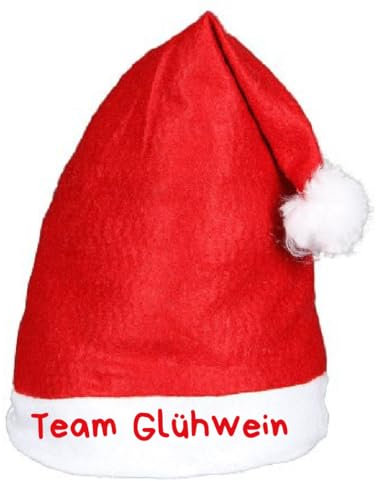 Alsino Witzige Weihnachtsmütze Nikolausmütze mit Spruch Sprüche Lustig - Weihnachtsmann Mütze rot mit Bommel Weihnachtsfeier Xmas Christmas Nikolaus, Motiv wählen:Team Glühwein