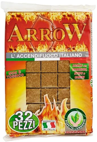 Sicignano | Arrow - Encendedor ecológico e inodoro para barbacoa, estufas, chimeneas, cubos de encendido, tabletas para parrilla, paquete de 32 unidades, no tóxico, encendido rápido, fabricado en