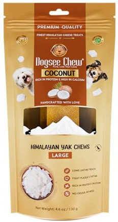 Dogsee Hueso para Masticar de Coco Vegetariano, 130 g (Grande, 1 Masticador), masticables del Himalaya para Perros, Barras de Masticar Naturales ahumadas para Perros, con Coco Real Separado