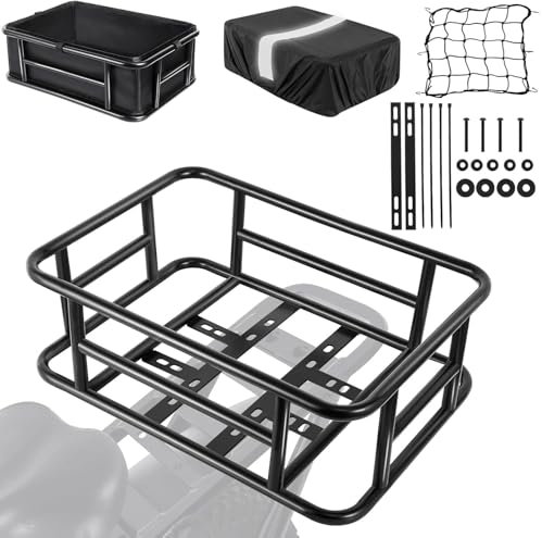 Hanured® Cesta Bicicleta Trasera, Grande Cesta Trasera con Forro, Funda Impermeable y Red Portaequipajes, 46×32×15 cm