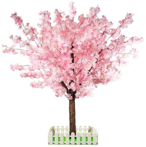Cerisier artificiel en fleurs - Fait à la main - 1,5 m de haut - Tronc en bois naturel, fleurs réalistes - Maison, bureau, fête, mariage (rose)