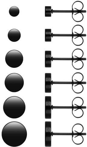 6 Paar ohrstecker schwarz Set 3/4/5/6/7/8mm ohrringe herren Dot Ohrstecker männer aus Edelstahl Unisex Ohrstecker Runde Ohr-Schmuck für Herren Damen (Schwarz flach)