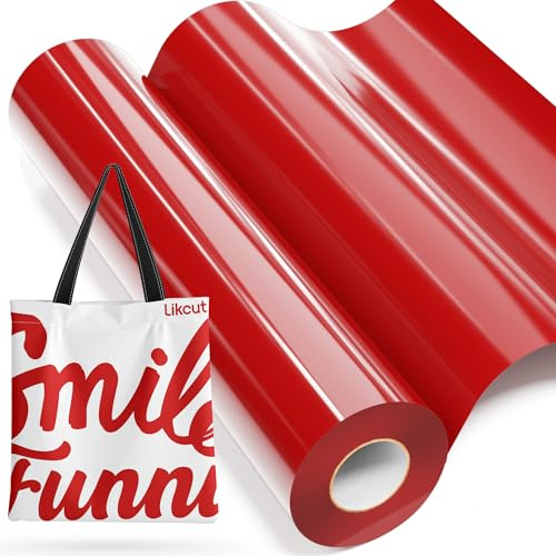 LIKCUT Plotterfolie Textil Rot, 30,5 cm x 6,1 m Flexfolie Plotter Textil für alle plottermaschine, Bügelfolie für Textilien, Iron on Folie für DIY Shirts Aufbügeln