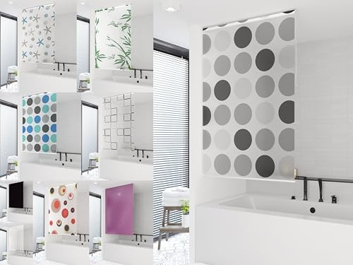 probath Estor de ducha básico con 14 diseños y 13 anchos a elegir, color negro, verde y blanco, transparente, azul y gris claro (gris retro, 60 x 240 cm)