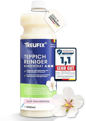 Treufix Teppichreiniger & Polsterreiniger Konzentrat für alle Teppichböden und Polster | Effektives Teppich Reinigungsmittel 1L | Geeignet für alle Waschsauger und Nasssauger - Mandelblüte