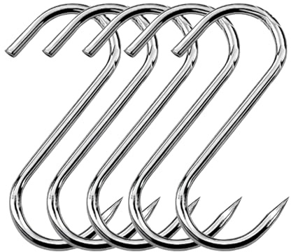 QILEMI Ganci da Macellaio Acciaio Inox 5 Pezzi Gancio a S in Acciaio Inox 190 mm per Macellaio Cucina Affumicatura Lavorazione della Carne