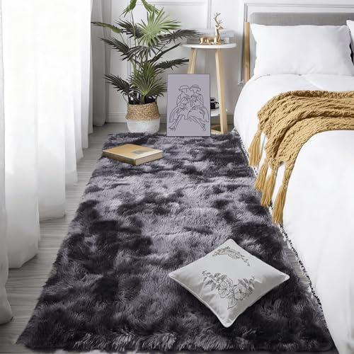 GOUBAN Langflor Teppiche 50 x 160 cm Flauschiger Teppich Wohnzimmer Elegant für Wohnzimmer Deko, Schlafzimmer, Kinderzimmer, Dunkelgrau