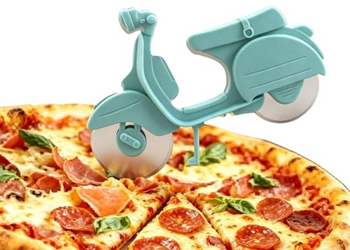 TENGWA Corta Pizza de Acero Inox Diseño de Motocicleta Tijeras Pizzaa Reposteria Revestimiento Antiadherente Verde Lavable a Máquina Regalo Creativo Apto para Panqueques Pasteles