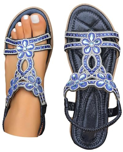 Glittersandaler damer platt strass, sandaletter silver damer festliga strandsandaler gummiband Slingback trekkingsandaler halkfria sommarskor bekväma strandskor sportiga semestersandaler