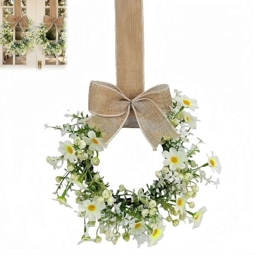 9 Artificial Floral Wreath with Bow – Faux Flower Door Wreath for Front Door, Wall, Window, Spring Easter Home Decor (White/Blue/Pink/Yellow, 1 or 4-Pack)