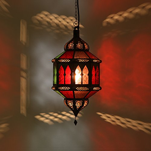 Orientalisk taklampa Marockansk lampa Trombia Biban Flerfärgad H 50 cm | Hantverk från Marocko som från 1001 nätter | Handgjord hänglampa handgjord taklampa lykta | L1231