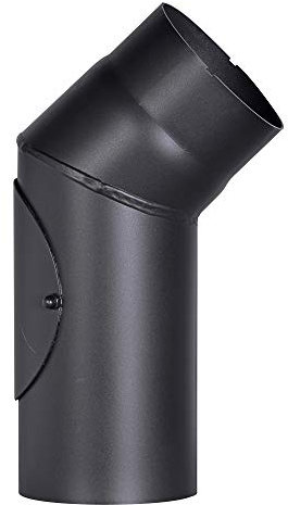 FIREFIX R130/B4T ugnsrörsbåge av 2 mm tjockt stål (rökrör) med 130 mm diameter, för kaminer och eldplatser, senotterm, svart, 45 grader, med rengöringsdörr