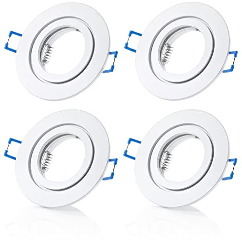 Sweet Led 4x Einbaurahmen Bad für Einbaustrahler 230V IP44, Aluminium Weiß matt rund, mit GU10 Keramik Fassung, Deckenspots Rahmen fürs Badezimmer – passend für LED Spots