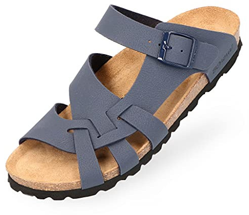BOnova Melle Nubukleder Sandale Damen in 2 Farben und von Größe 36 bis 42. Mit stylischem und bequemem Schnallensystem. Bequemes Kork Fußbett – Laufen wie auf Wolken. Hergestellt in der EU - blau 37
