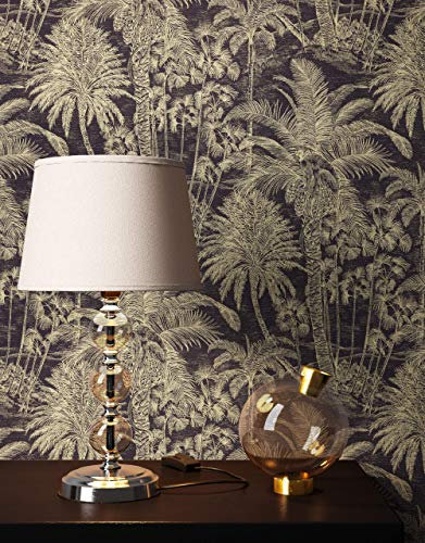 NEWROOM Tapete Schwarz Vliestapete Dschungel - Dschungeltapete Tropisch Gold Palmen Tiere Palmentapete Floral Tiertapete Mustertapete inkl. Tapezier-Ratgeber