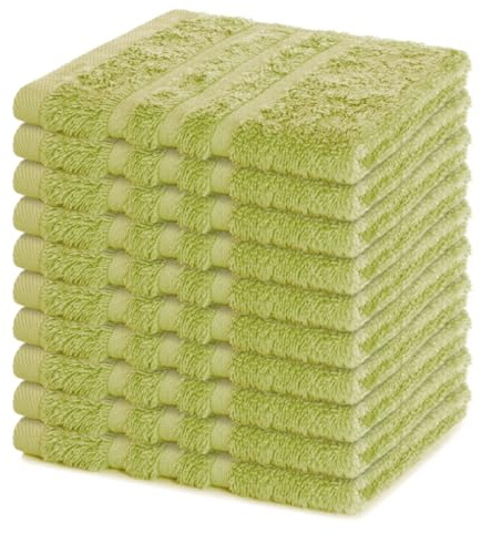 Lavea® 10-pack tvättlappar 30x30 cm i 100% bomullsfrotté – Ansiktsservetter och gästhanddukar, mjuka och absorberande – För barn, smink, hem och resa – Lindgrön