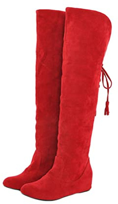 Onsoyours Mujer Otoño Invierno Cuña Interior Botas Sexis con Cordones sobre la Rodilla Botas de Caballero Retro para Mujer Botas Altas A Rojo 41