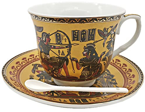 Set di tazze da caffè espresso e piattini in ceramica egiziana, tazza da caffè espresso da 100 ml, in porcellana, regalo per compleanno, famiglia e amici (nero e oro)