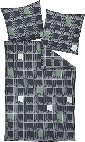 Janine Mako-Satin-Bettwäsche J. D. 135x200 + 80x80 cm nachtschattenblau-gletscherminze