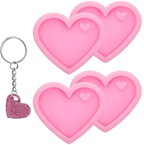 Moule en Silicone Porte-Clés d'Amour en Coeur Saint-Valentin avec Trou Moule à Bonbons au Chocolat Moule à Fondant en Silicone pour Bagages Bricolage Dessert Pendentif Pouding (4)
