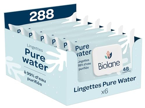 BIOLANE - Baby-Reinigungstücher Pure Water – 6 x 48 Stück (288 Tücher) – 99% gereinigtes Wasser – reinigt und schützt – Körper und Sitz – empfindliche Haut – ab der Geburt