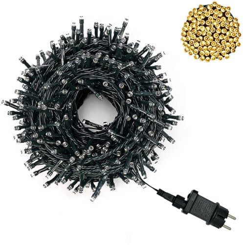 Hopelit Lichterkette Außen Innen, LED Lichterkette 20m 200LED Warmweiß mit Stecker, Timer, 8 Modi und Speicherfunktion, IP44 Wasserdicht Weihnachtsbeleuchtung Außen für Garten, Balkon, Party