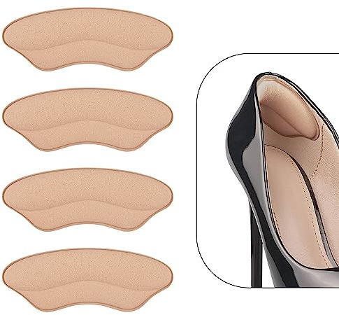 Foamed Cotton Heel Pads for Shoes That Are Too Big - 4 Pairs Cushions for Pain Relief & Tighter Fit - Grips for Men Women's Shoes (Pale Apricot)