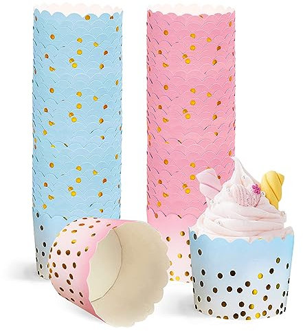 100 Stücke Muffinförmchen Papier, Mini Muffin Cases Cupcake Formen Papier Muffinpapierförmchen Papierförmchen für Muffins (Rosa + Blau)