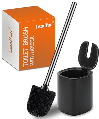 Leadfun Klobürste, WC Bürste mit Edelstahlstiel, Stehen Toilettenbürste Set, Automatisches Schließen Haltersatz (Schwarz)