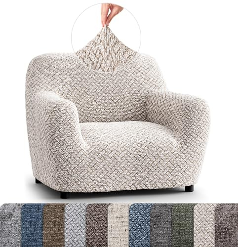 PAULATO BY GA.I.CO. Chair Cover - Stretch Armchair Slipcover - Armchair Cover for Pets and Kids - Soft Chair Slipcovers - Easy to Clean Furniture Protector - Microfibra Print - Venezia Cream