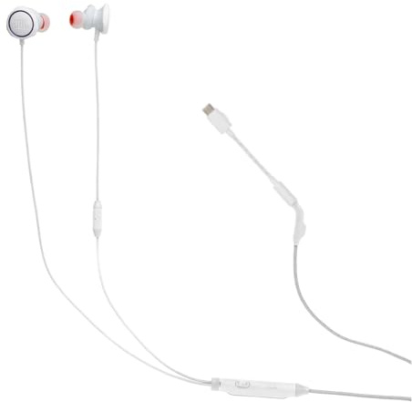 JBL Quantum 50C, Wired In-Ear USB-C Gaming Headset with JBL QuantumSURROUND Sound, Multiplatform Compatability, Voice-Focus Mic, Volume Slider and Mic Mute, in White