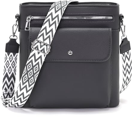 YISUOHOOM Handtasche Damen Mittelgroß Umhängetasche Damen Crossbody Bag Veganes Leder Schultertasche mit Vielen Fächern Grau