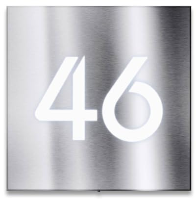 Metzler Numero civico in acciaio inox con illuminazione LED, targa numero civico personalizzata in acciaio inox V2A inox, numero civico illuminato LED, montaggio a parete (senza nome strada)