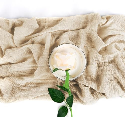 Anstore Käsetuch Tischläufer Beige 80x300cm Waschbar Tischband Beige Creme, Tischläufer Musselin Meterware Dekostoff Table Runner für Hochzeit Party Geburtstag Drinnen Urlaub Weihnachten Tischdeko