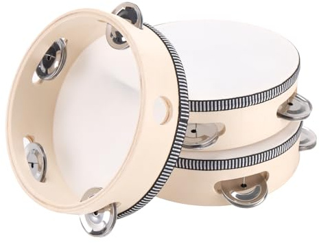 JEUIHAU 3 Pack Wooden Tambourine Drum, 6 Inch Hand Held Drum Single Row Metal Bell Jingles Musical Educational Instrument for Beginner and Professional Tambourine Player