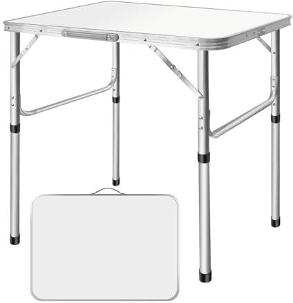 Rigogo Tragbar Klapptisch Aluminium, Campingtisch Flatbar für Balkon Terrasse Picknick, 2 Höhenniveau 60/35cm, Esstisch Bürotisch Partytisch 75x55x60cm, Weiß