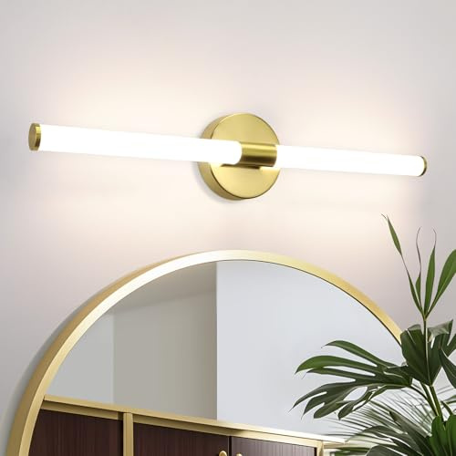 Homefire Lámpara LED para espejo - Lámpara para espejo de baño de 60 CM Aplique dorado para baño de 8 W resistente al agua IP44 moderna lámpara de pared blanco neutro 4000K ideal y pasillo