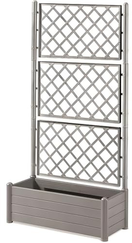 Fioriera con vaso largo cm 100 grigia Spalliera Grigliata alta cm 195 separe' e graticola rampicante modulabile e componibile per Esterni Giardini Terrazze separatore ambienti locali commerciali