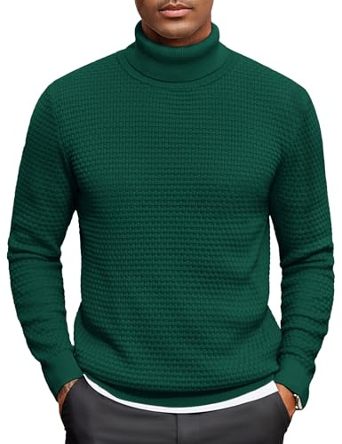 COOFANDY Maglione A Collo Alto da Uomo Pullover Invernale Lavorato Maglia Sweater Fine Pulli Verde Scuro S