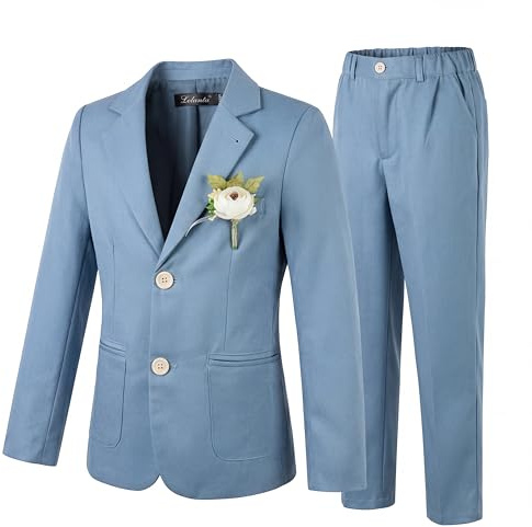 LOLANTA 2 Pezzi Completo Giacca e Pantaloni in Lino per Bambino, Abito Cerimonia Elegante Bambino, Ragazzi Paggetto Matrimoni Battesimo Abito in Lino Suit Set, Blu Foschia, 7-8 Anni, 130