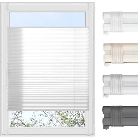 Grandekor Plissee Klemmfix ohne Bohren B50 x H100 cm Weiß Faltrollo Jalousie für Tür & Fenster Blickdicht Sichtschutz Sonnenschutz Rollos für Wohnzimmer Kinderzimmer Einfach Montage & Stabil