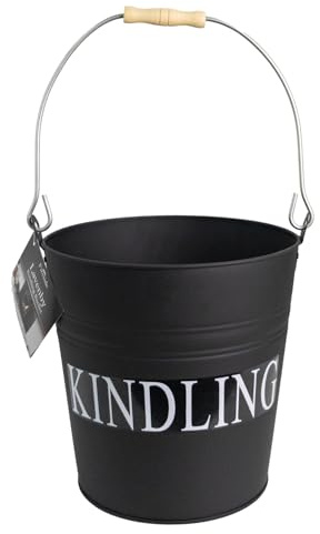 JVL Lavenby Kindling Steel Bucket with Wooden Handle, Black