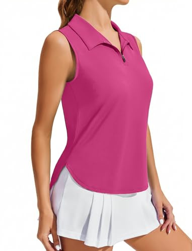 PINSPARK Polo Senza Maniche da Donna, Canotta Sportiva, Protezione UV UPF 50+, Maglietta Estiva Traspirante, Maglietta da Golf/Tennis, Top Sportivo da Palestra ad Asciugatura Rapida con Cerniera