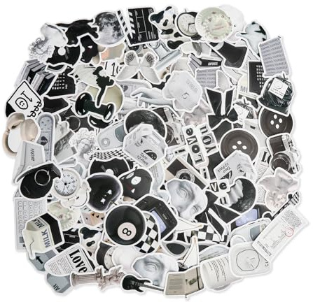 XRVRILE Paket med 122 vinylklistermärken svartvit vintage vattentätt klistermärke set estetiskt för scrapbooking bagage laptop vattenflaska iPad mobiltelefon cykel skateboard hjälmar gitarr