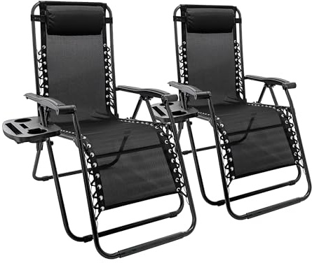 Harbour Housewares Zero Gravity Chair Set with Locking System - 110KG Load Capacity - Black - 2 Piece Heavy-Duty Reclining Folding Outdoor Garden Camping Patio Beach Loungers Set