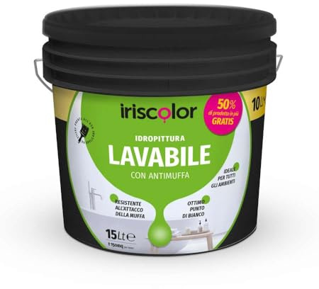 CFadda Iriscolor Idropittura Lavabile con Antimuffa, Bianco, Finitura Opaca, 15 Litri, per Interni