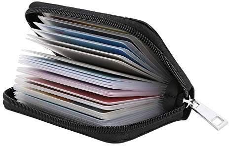 Genuine Leather Credit Card Holder ID Business Card Case Purse Wallet for Men & Women (black)